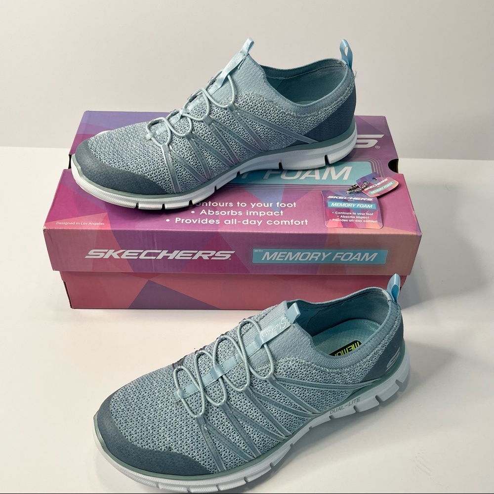 Skechers Memory Foam Blue Laced Slip On Sneakers - Size 9.5